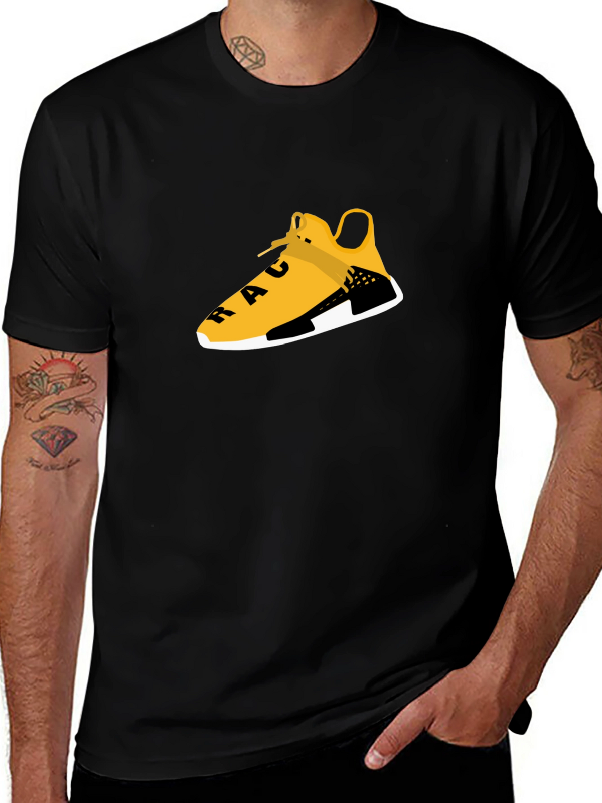 Black Tee with Graphic Shoe Design