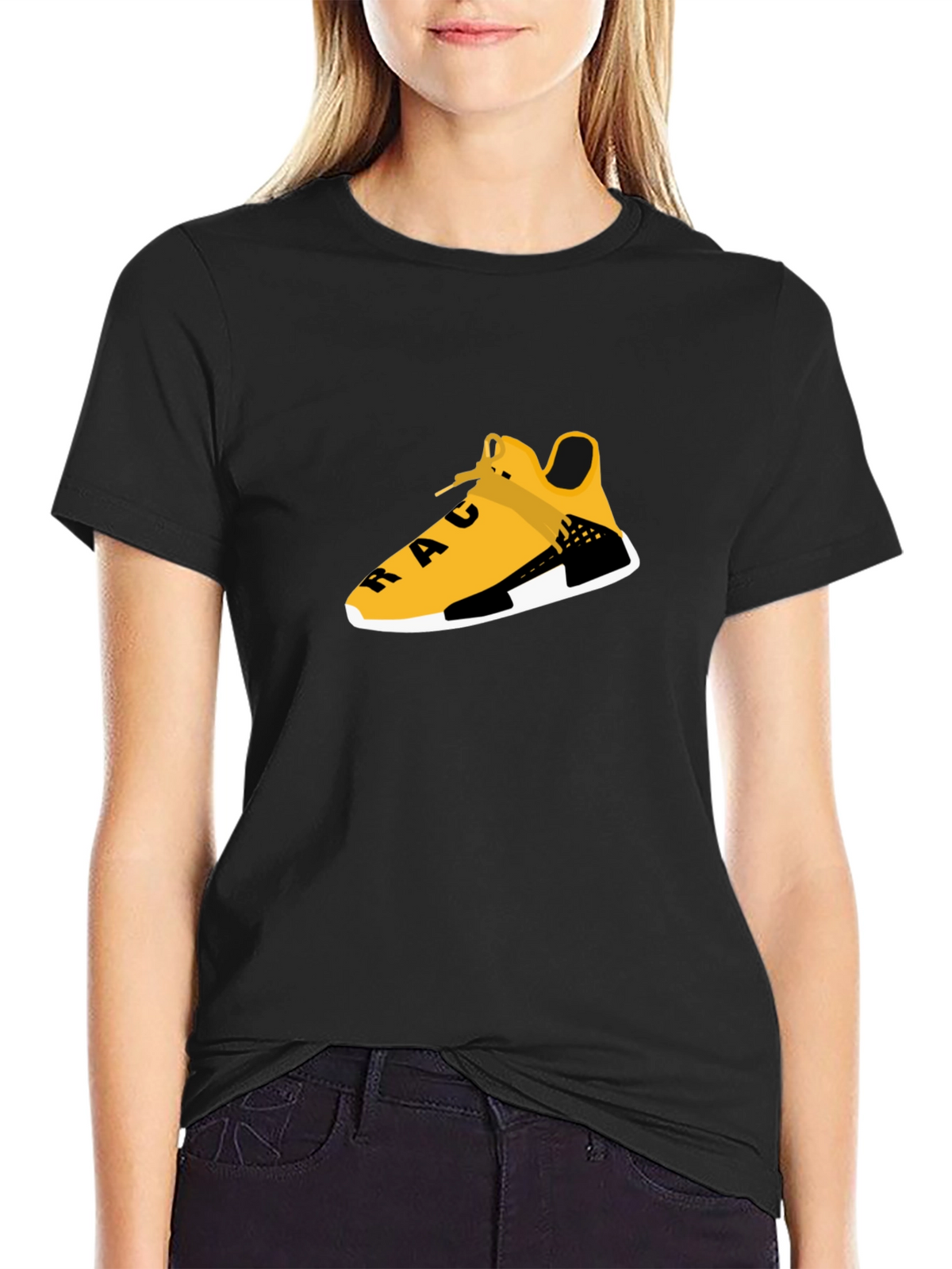 Black Tee with Graphic Shoe Design