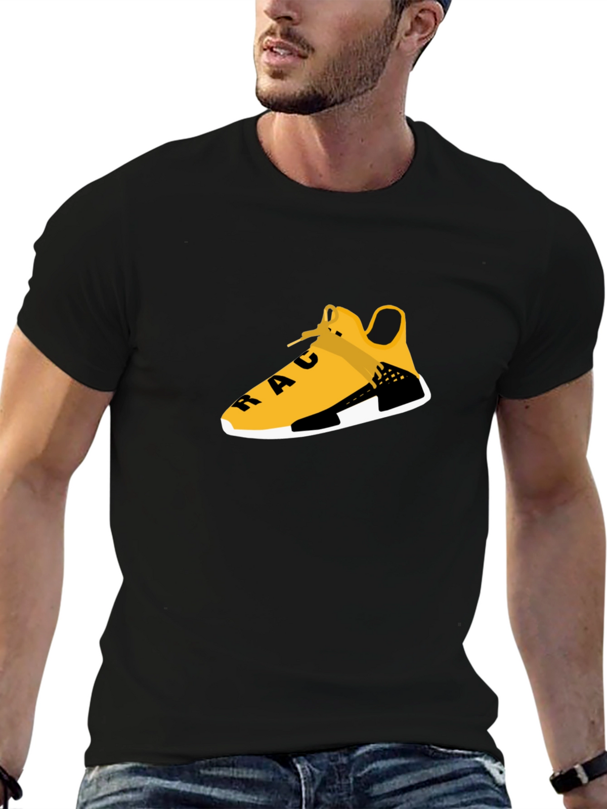 Black Tee with Graphic Shoe Design