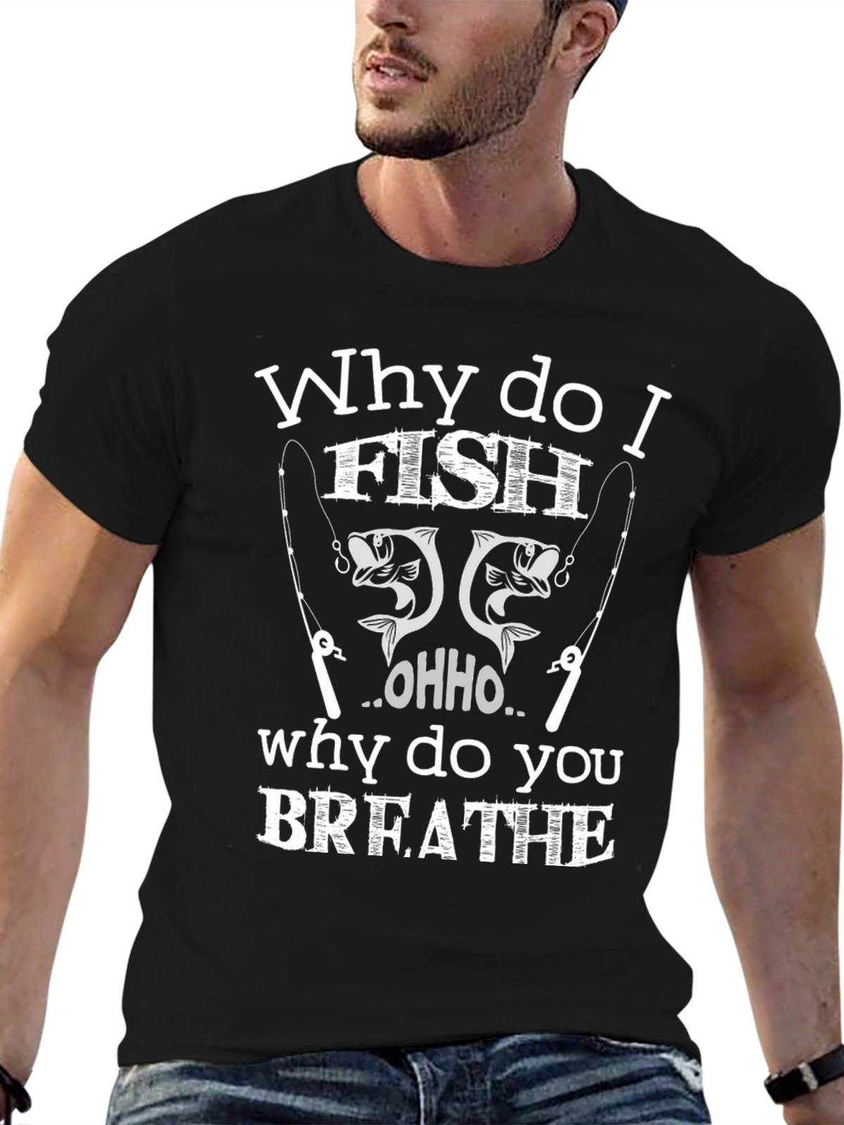 Why I Fish Black Cotton Graphic T-Shirt