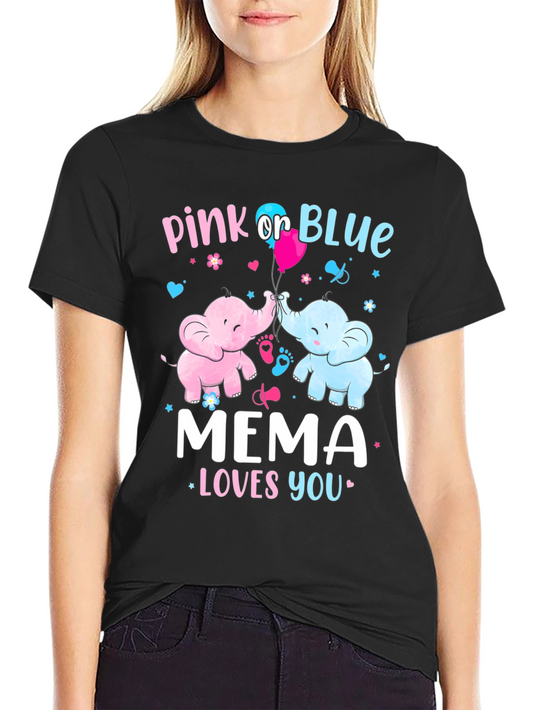 Pink or Blue Mema Loves You Gender Reveal T-Shirt