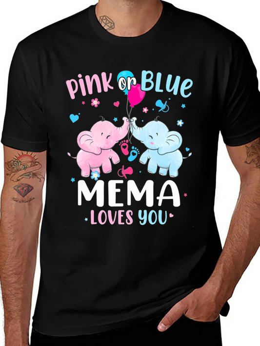 Pink or Blue Mema Loves You Gender Reveal T-Shirt