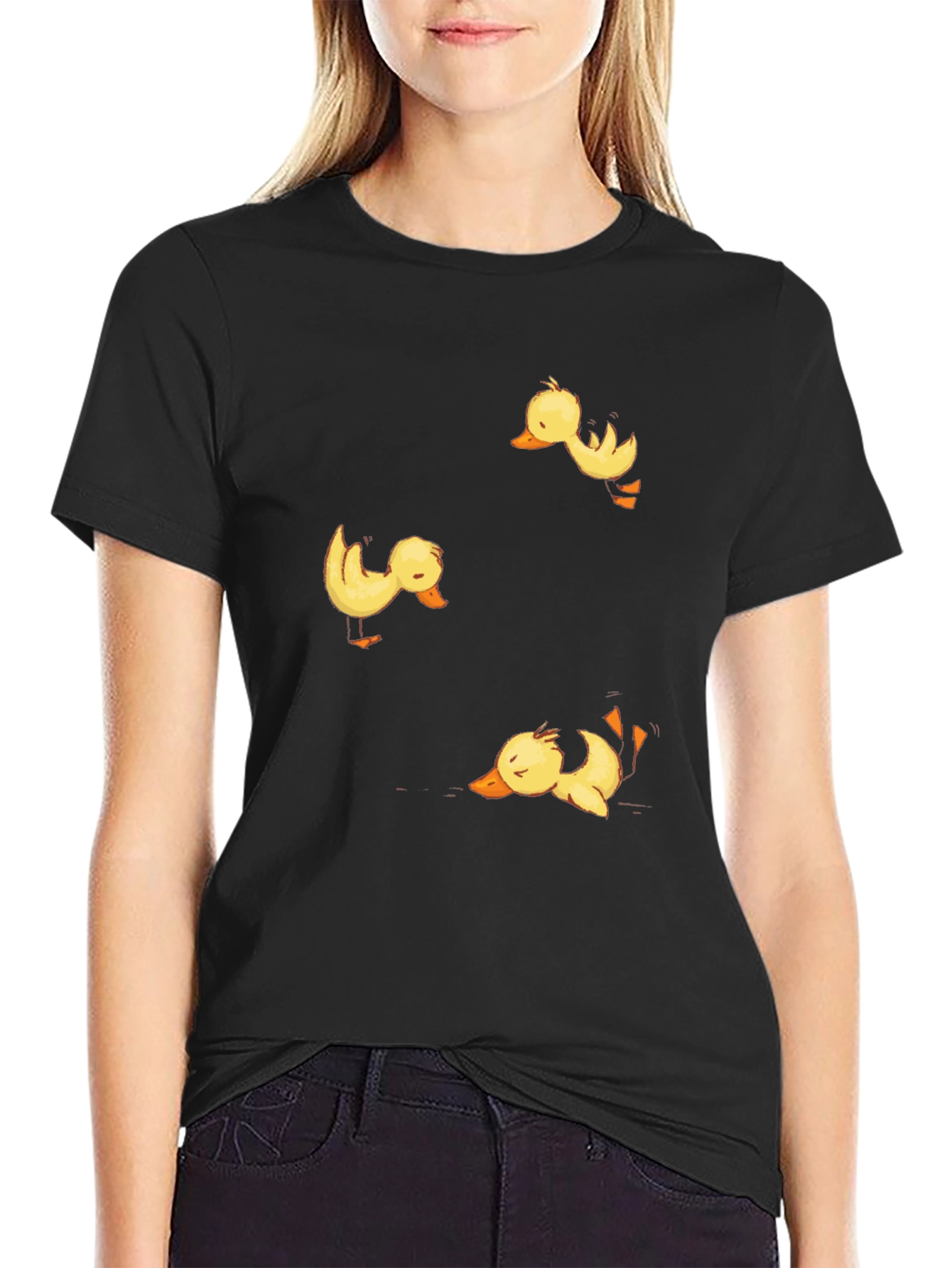 Duckling Print Black Crew Neck T-Shirt