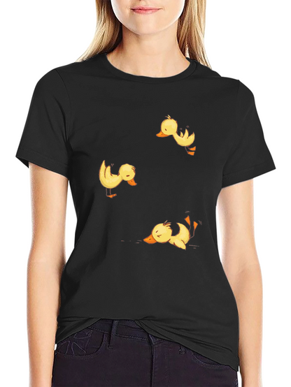 Duckling Print Black Crew Neck T-Shirt