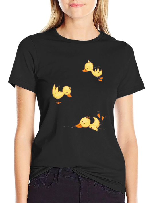 Duckling Print Black Crew Neck T-Shirt