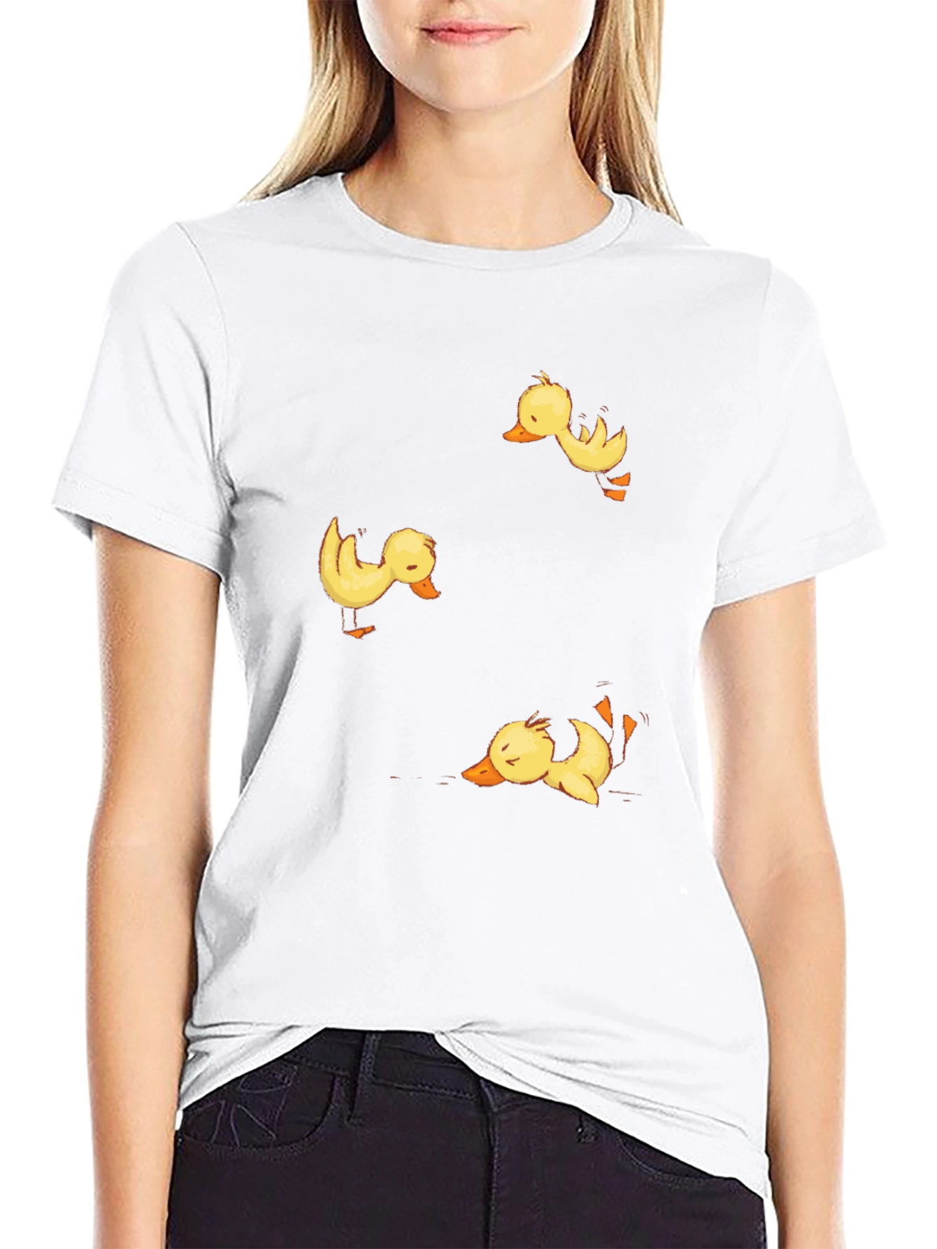 Duckling Print Black Crew Neck T-Shirt