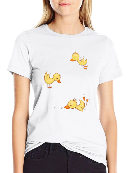 Duckling Print Black Crew Neck T-Shirt