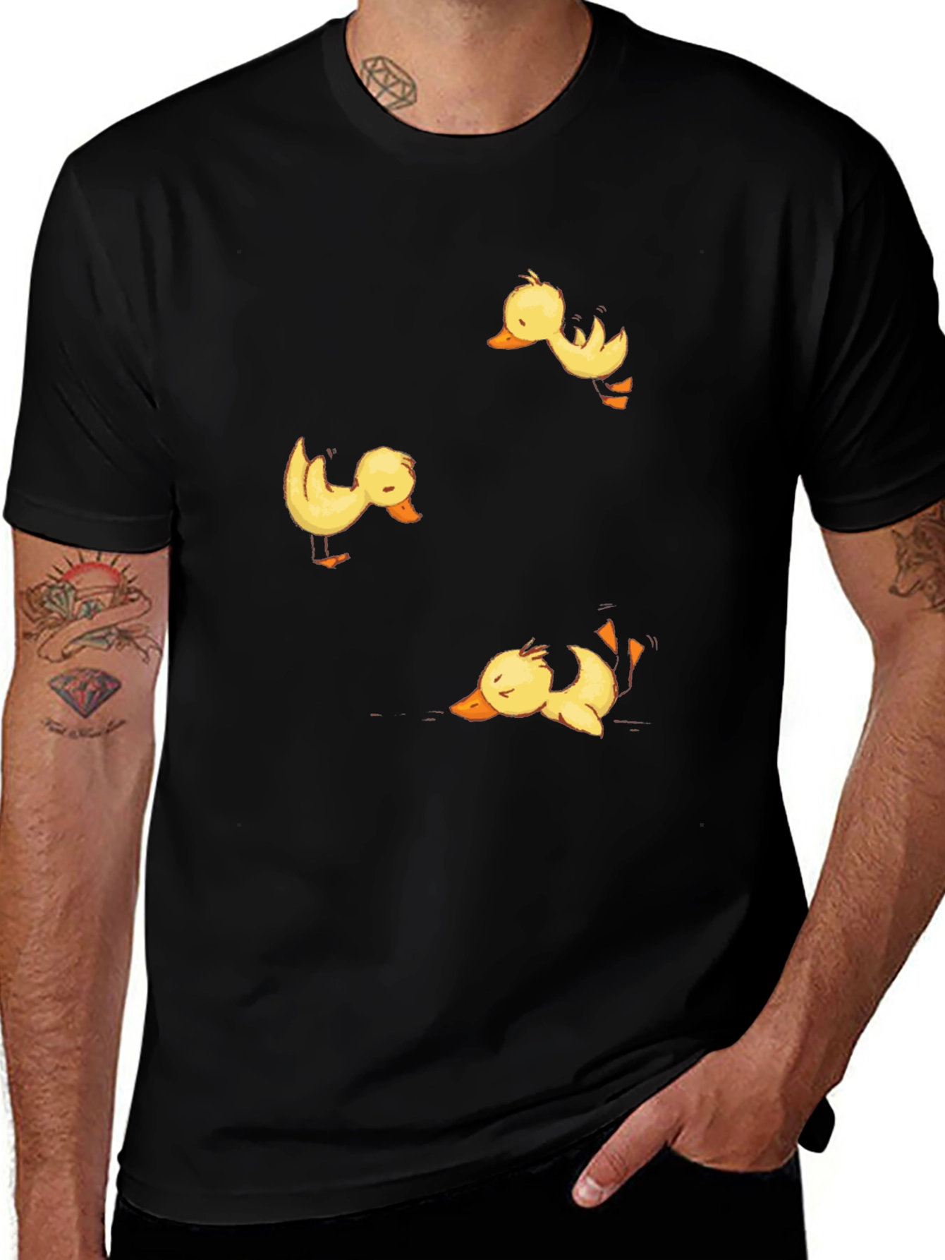 Duckling Print Black Crew Neck T-Shirt