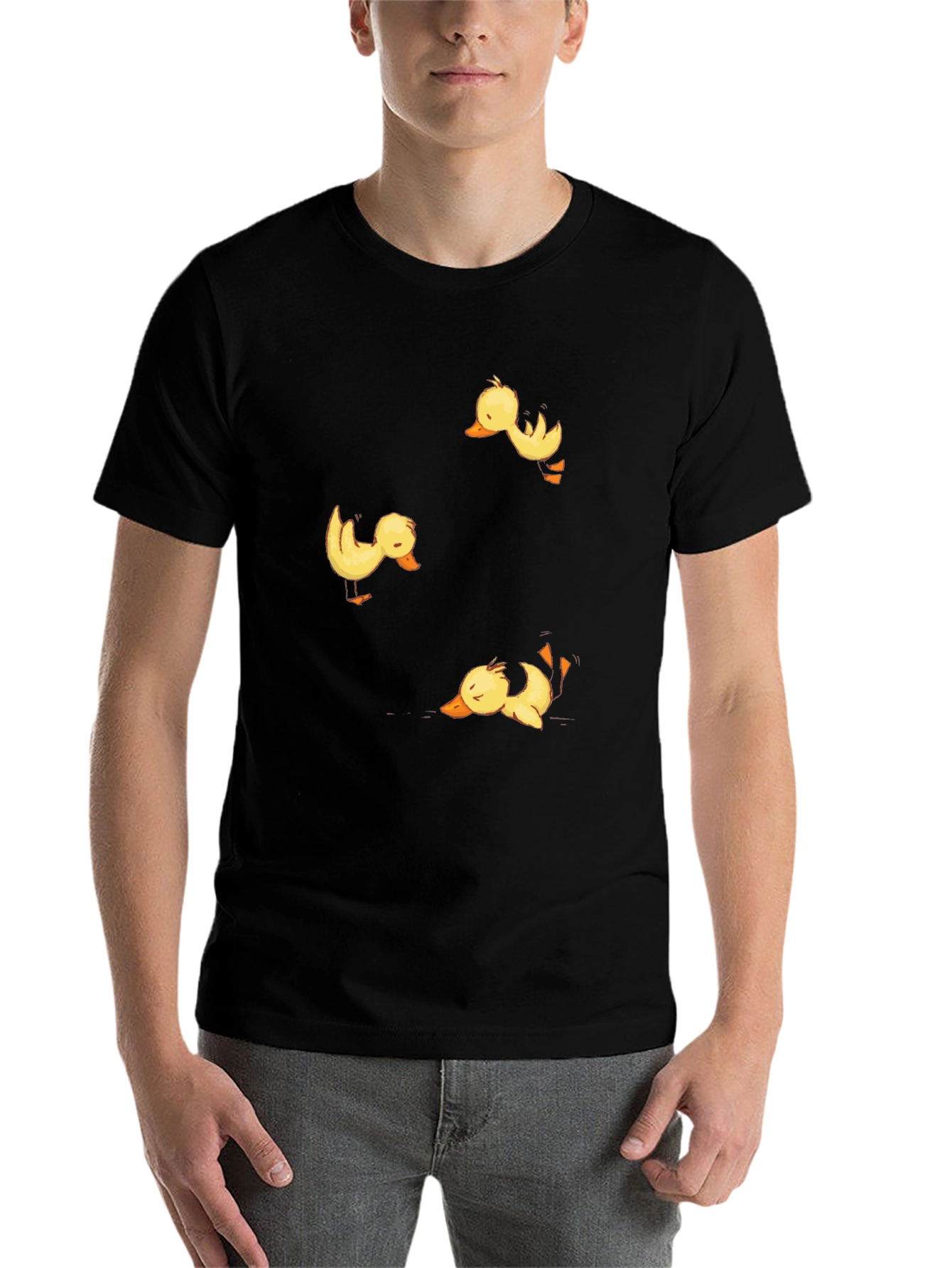 Duckling Print Black Crew Neck T-Shirt