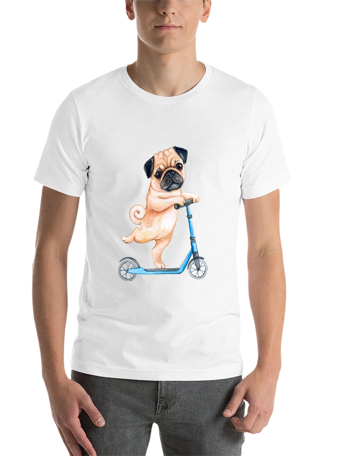 Pug on Scooter Graphic T-Shirt