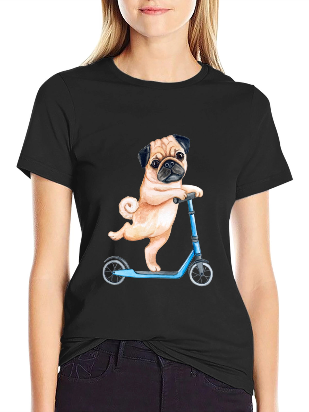 Pug on Scooter Graphic T-Shirt