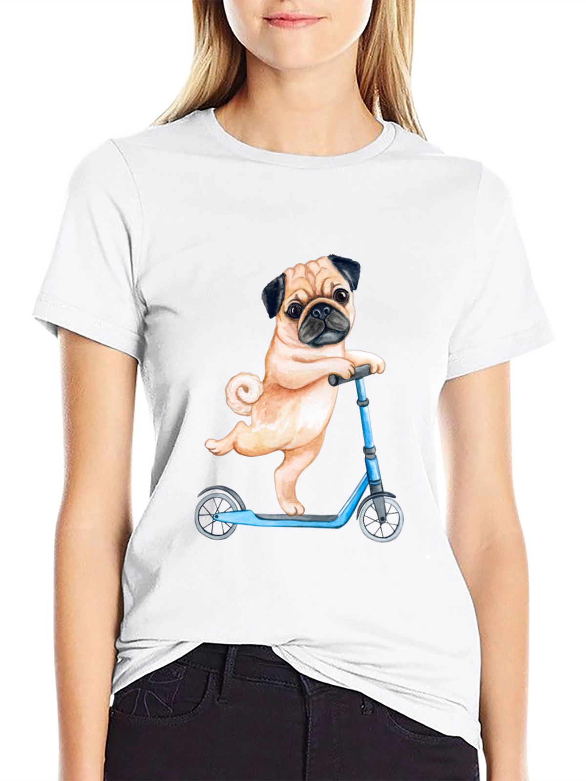 Pug on Scooter Graphic T-Shirt