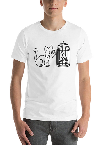 Cat and Birdcage Black T-Shirt