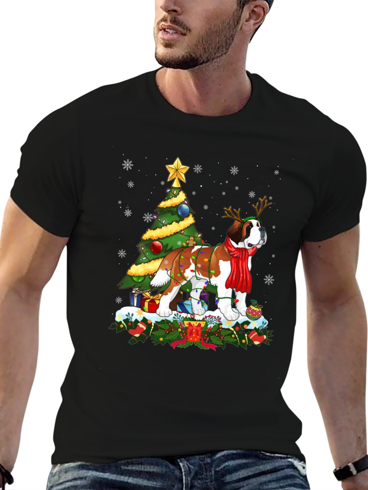 Christmas Saint Bernard Dog T-Shirt Holiday Tee