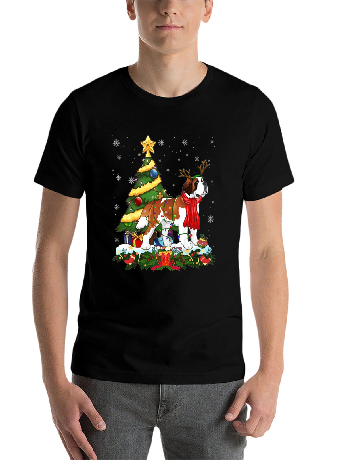 Christmas Saint Bernard Dog T-Shirt Holiday Tee