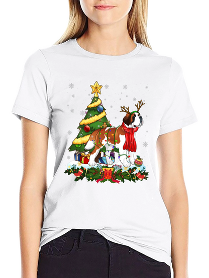 Christmas Saint Bernard Dog T-Shirt Holiday Tee