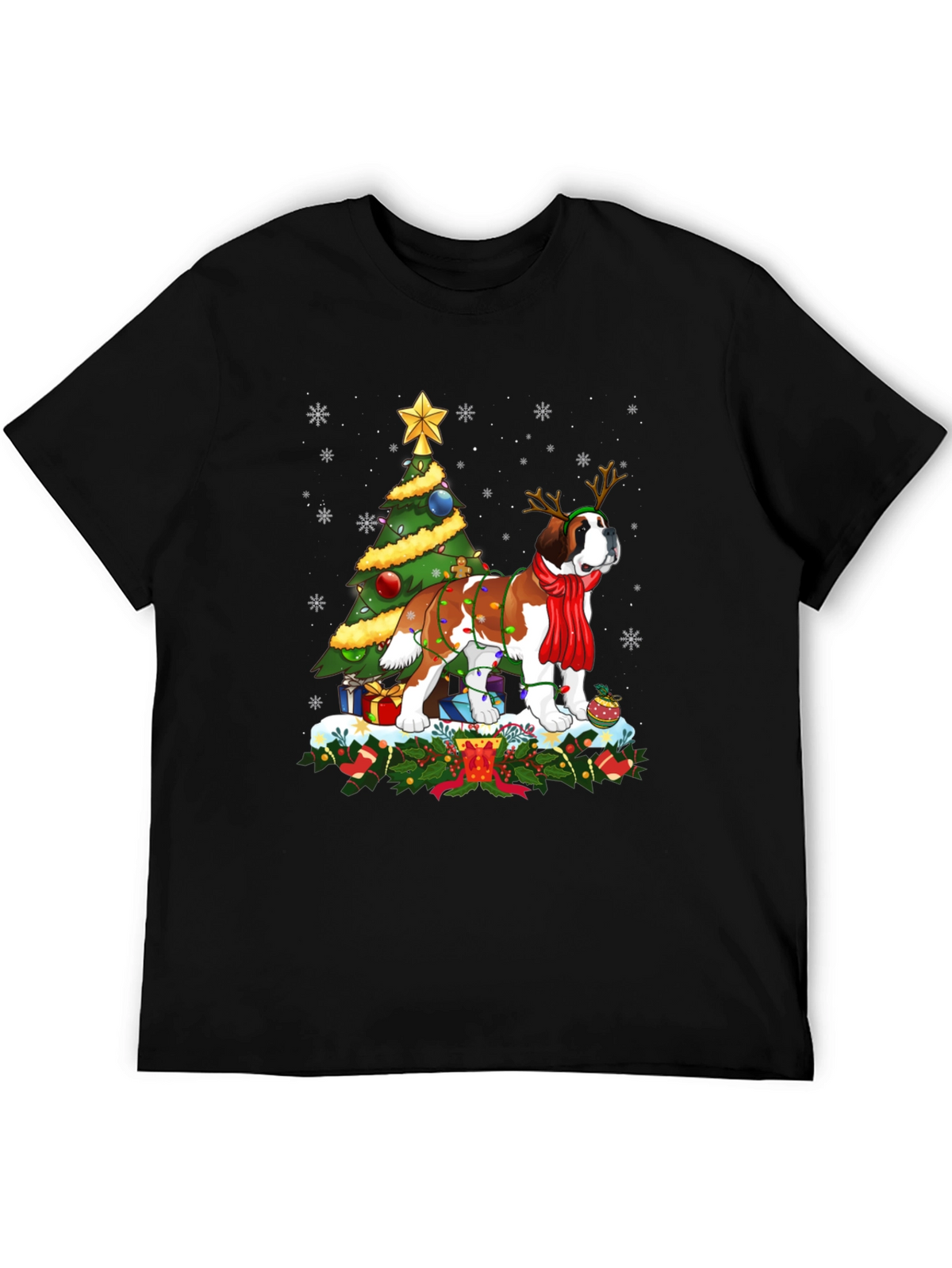 Christmas Saint Bernard Dog T-Shirt Holiday Tee