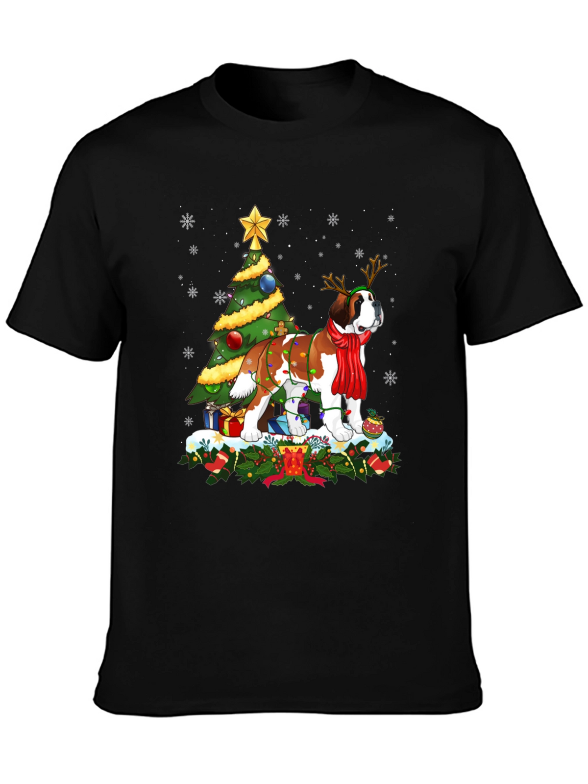 Christmas Saint Bernard Dog T-Shirt Holiday Tee