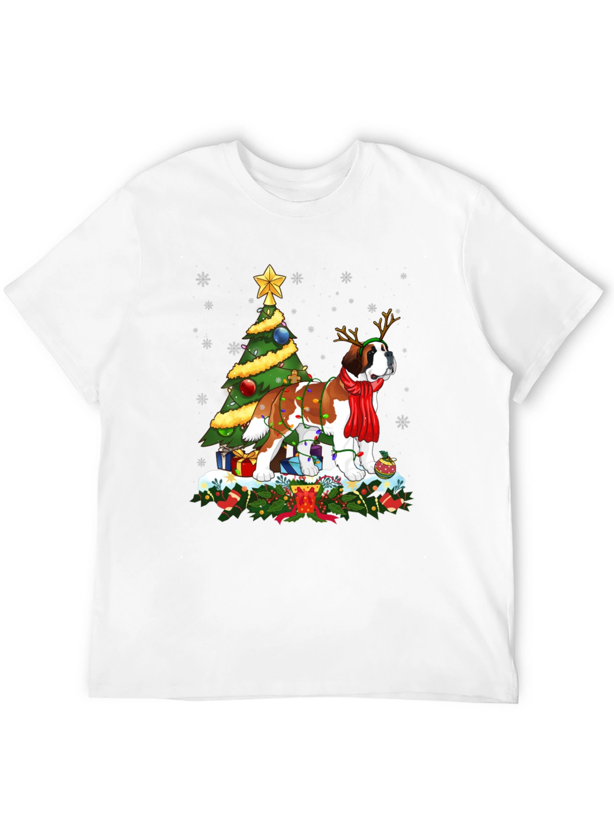 Christmas Saint Bernard Dog T-Shirt Holiday Tee