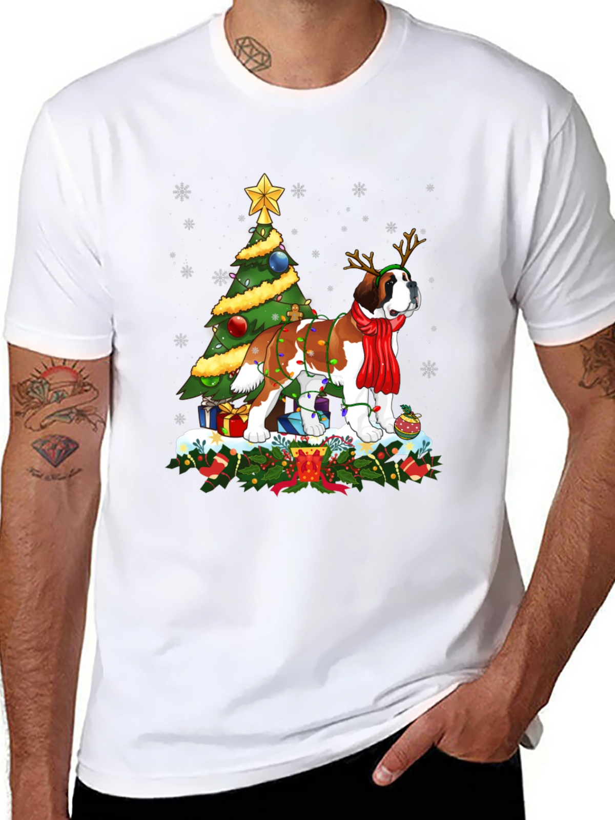 Christmas Saint Bernard Dog T-Shirt Holiday Tee