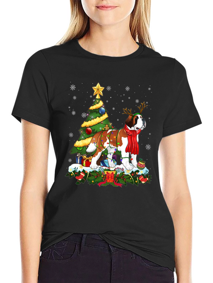 Christmas Saint Bernard Dog T-Shirt Holiday Tee