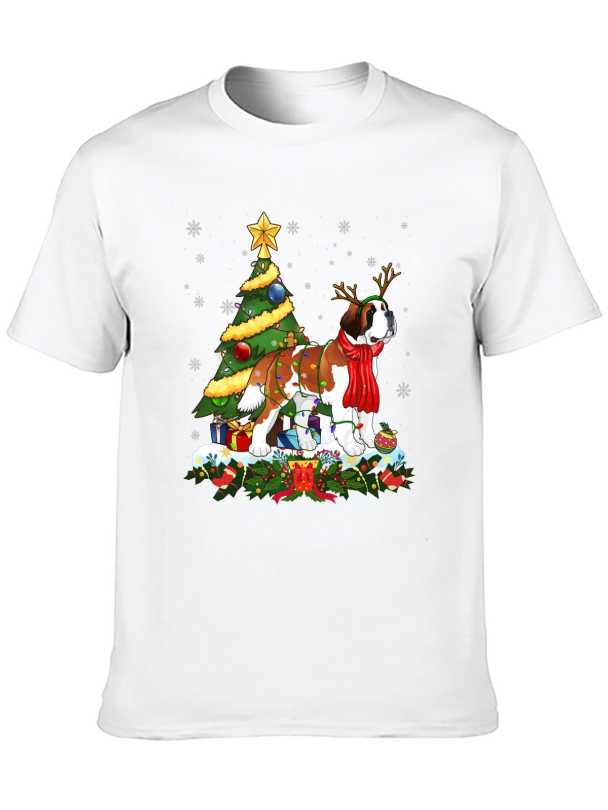 Christmas Saint Bernard Dog T-Shirt Holiday Tee