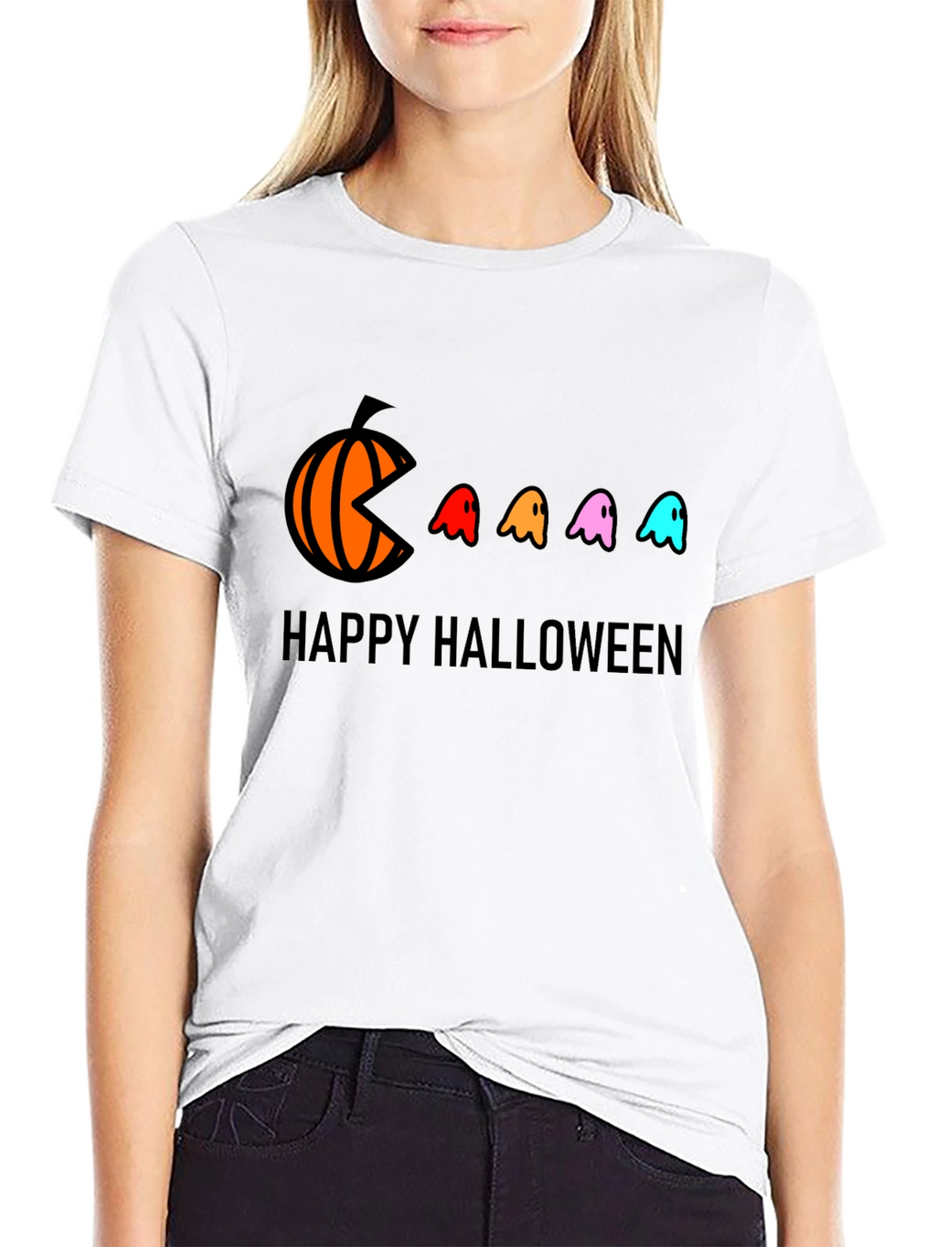 Happy Halloween T-Shirt - Pumpkin Pacman Ghost Design