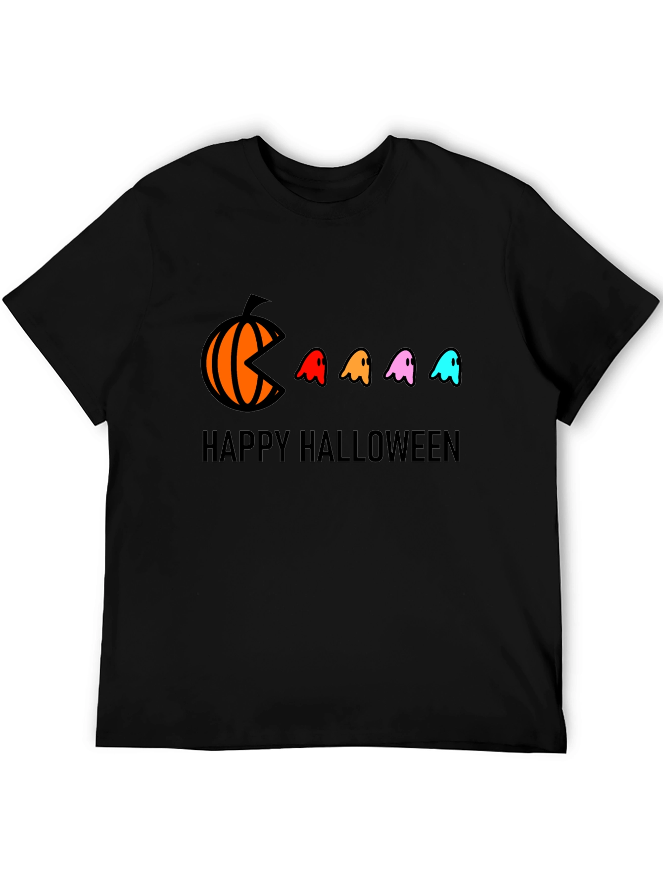Happy Halloween T-Shirt - Pumpkin Pacman Ghost Design