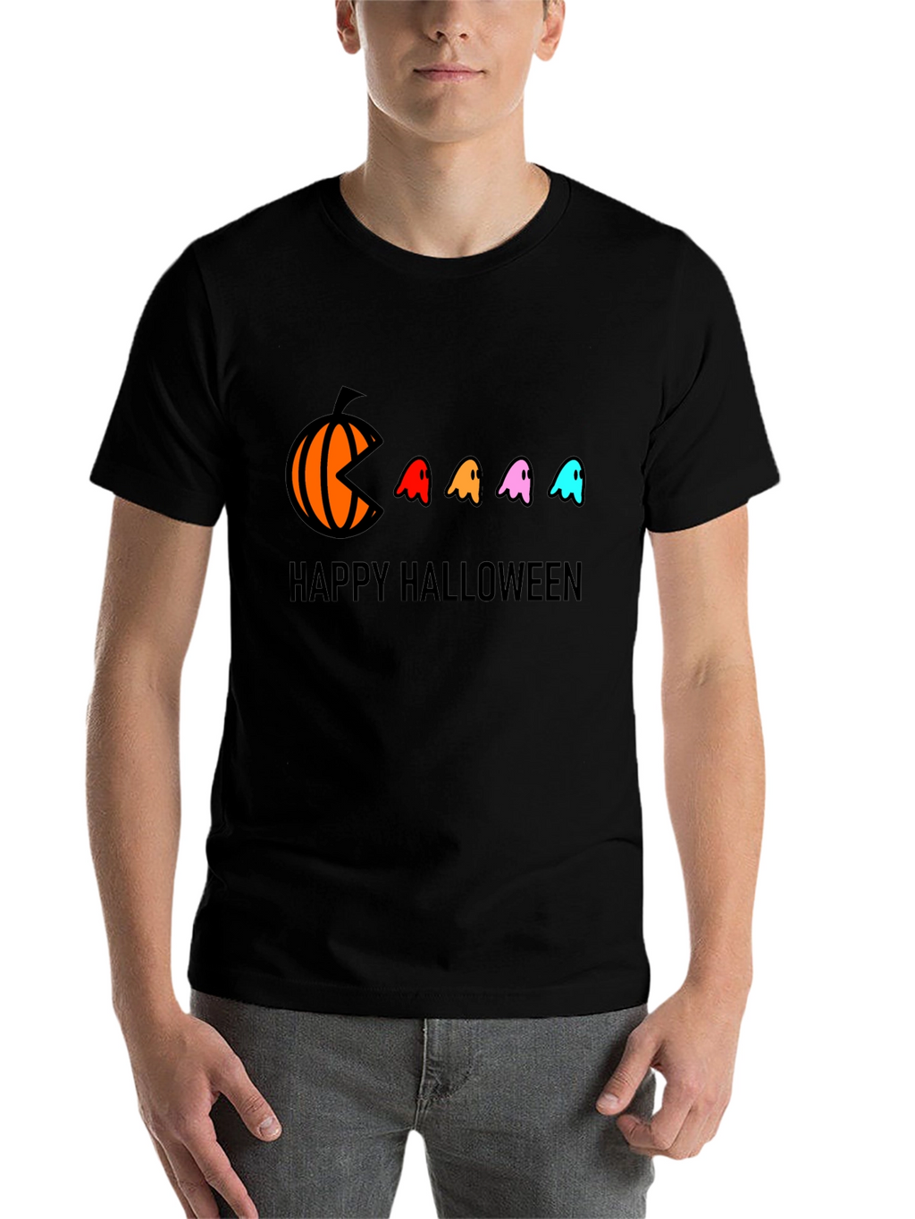 Happy Halloween T-Shirt - Pumpkin Pacman Ghost Design