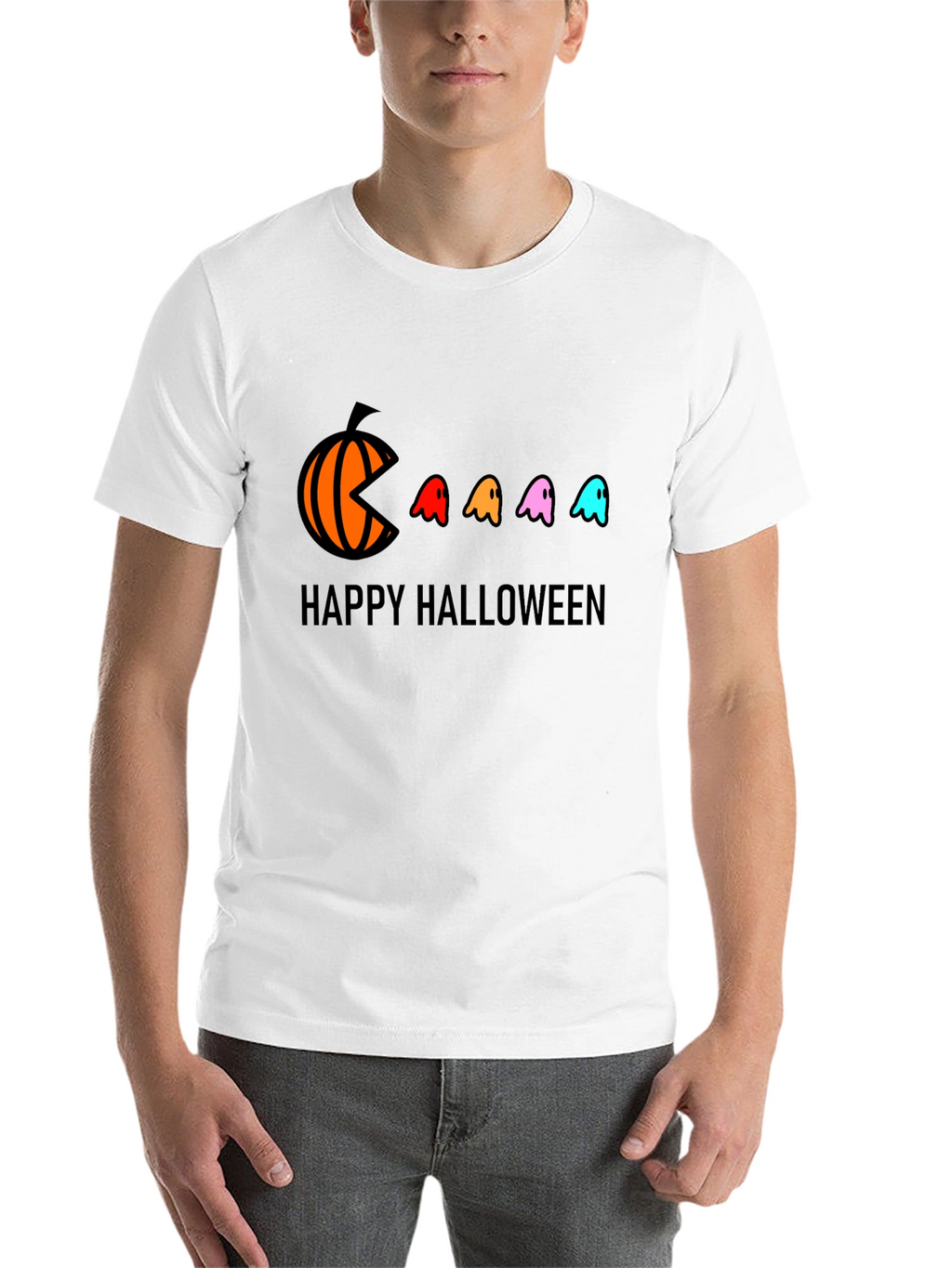 Happy Halloween T-Shirt - Pumpkin Pacman Ghost Design