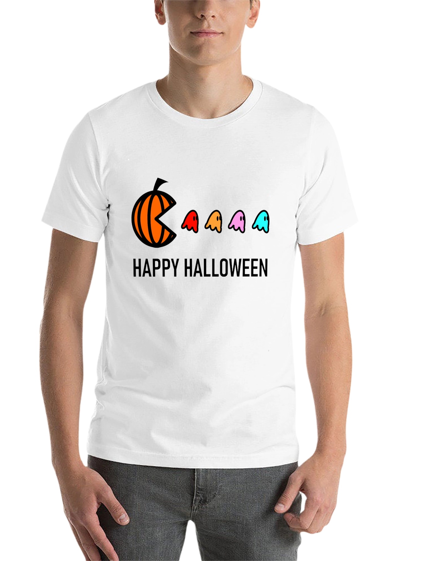 Happy Halloween T-Shirt - Pumpkin Pacman Ghost Design