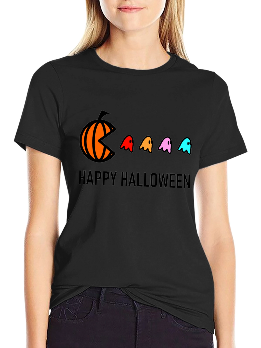 Happy Halloween T-Shirt - Pumpkin Pacman Ghost Design