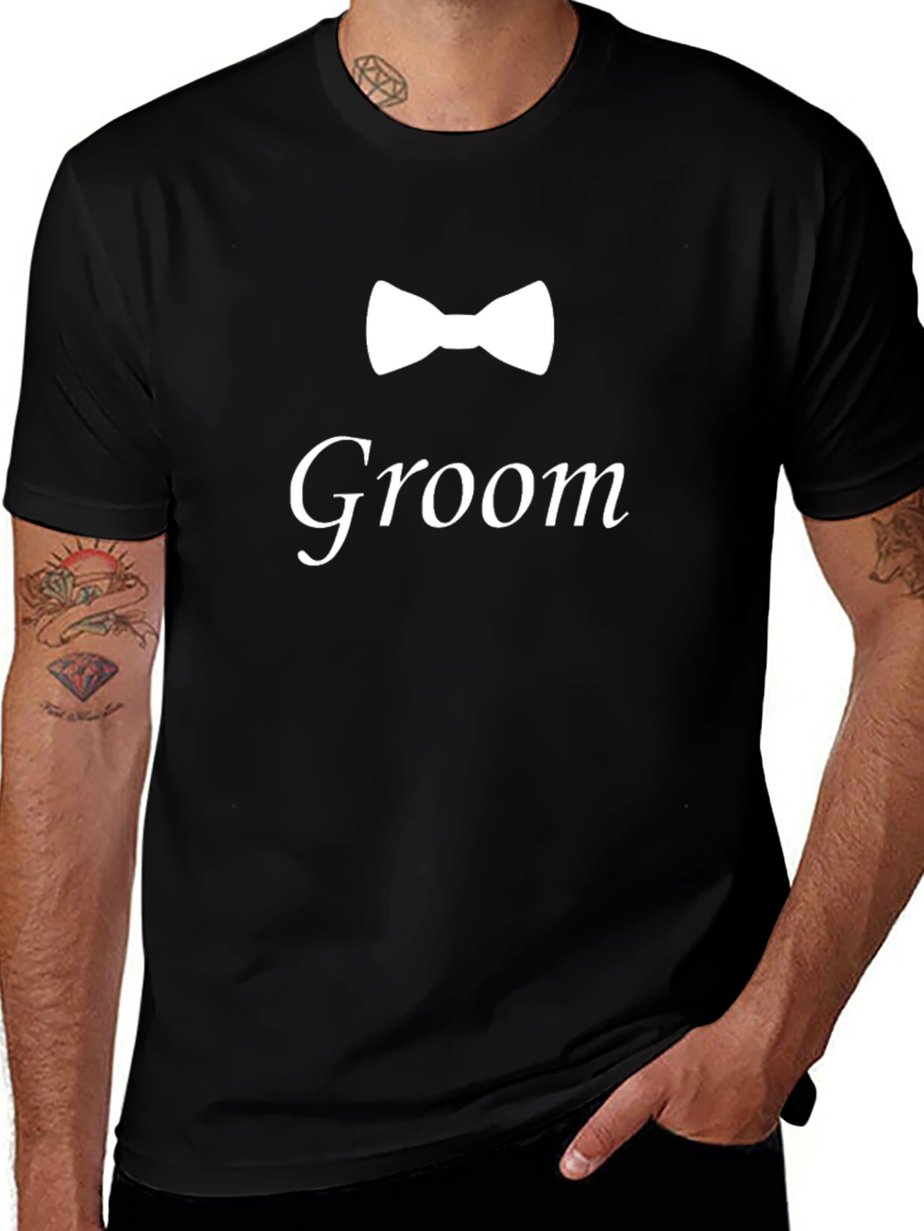 Groom Bow Tie Graphic Black T-Shirt