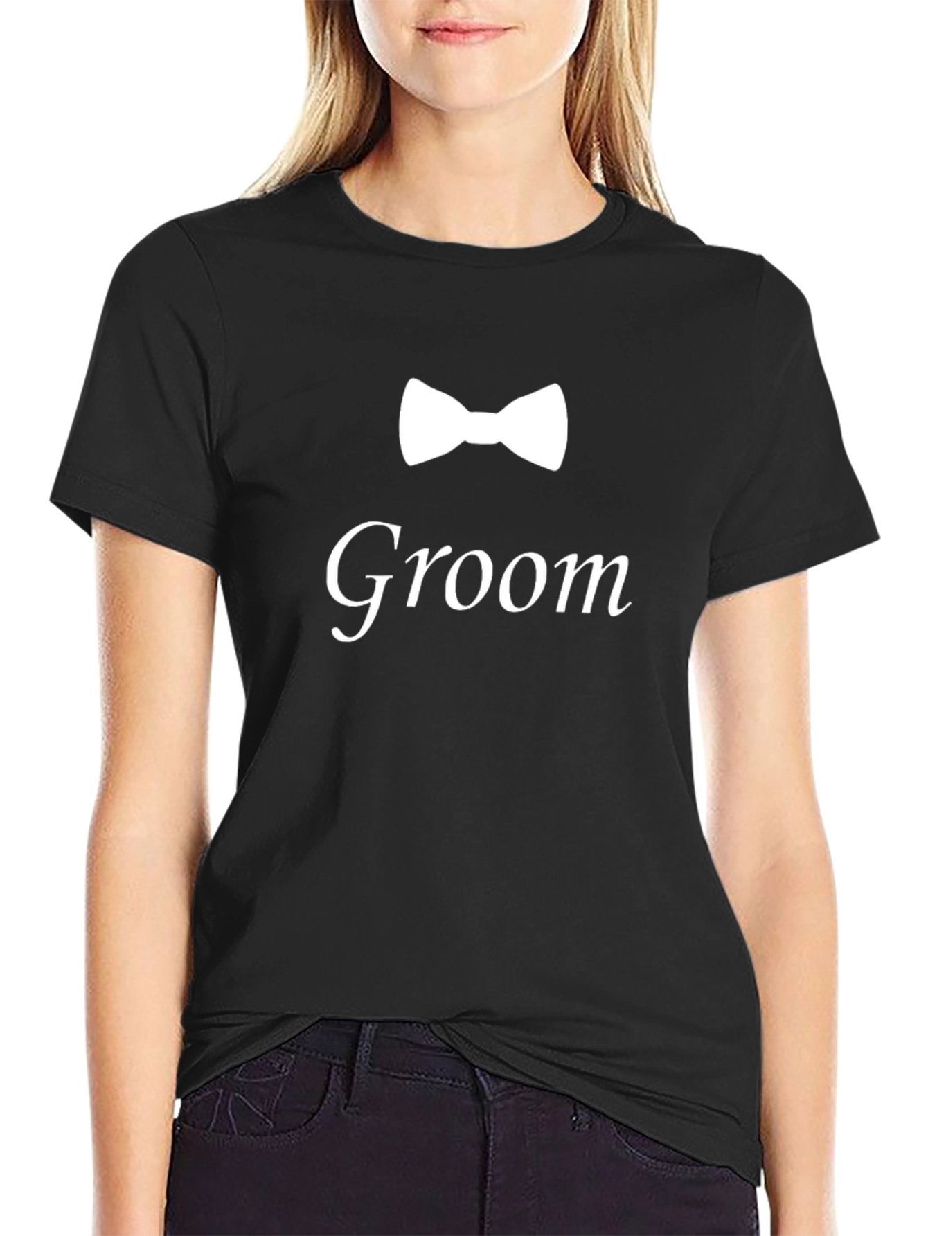 Groom Bow Tie Graphic Black T-Shirt