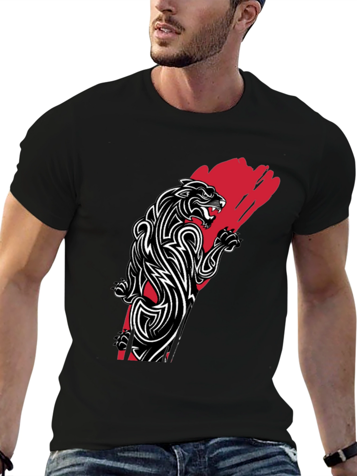 Tribal Panther Graphic Tee - Black