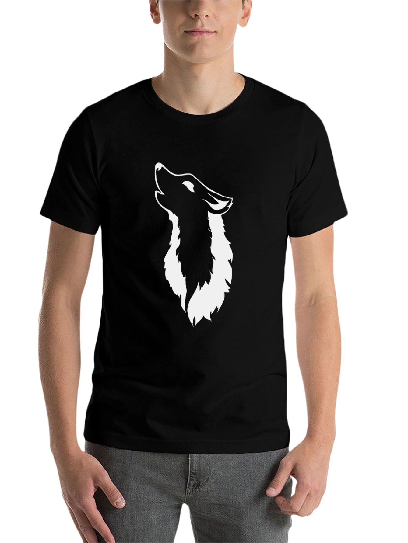 Black Wolf Graphic Tee - Mens Crew Neck T-Shirt
