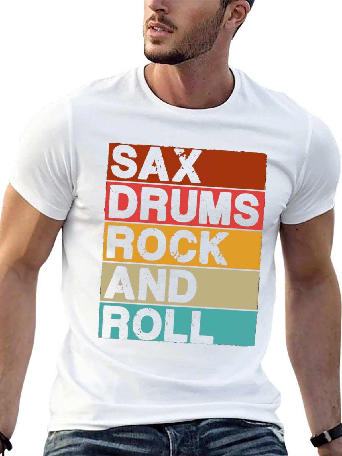 Sax Drums Rock and Roll Retro Music T-Shirt