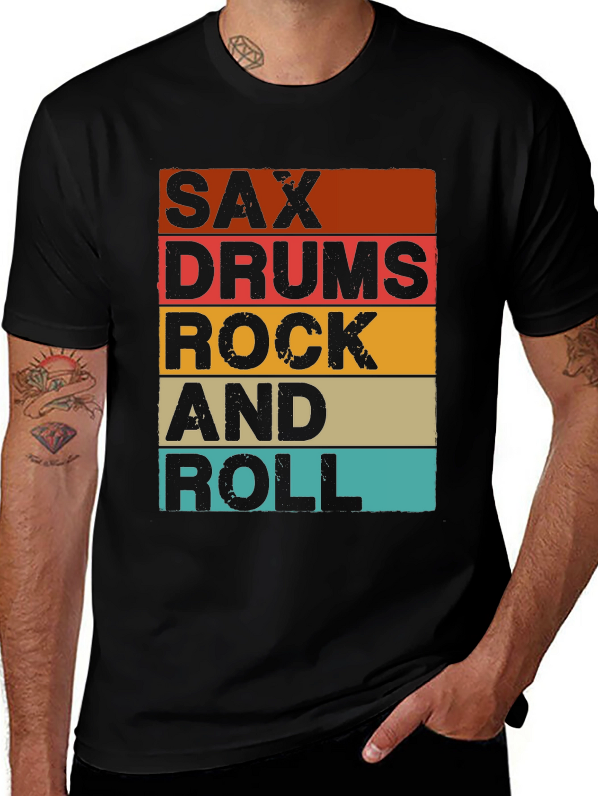 Sax Drums Rock and Roll Retro Music T-Shirt