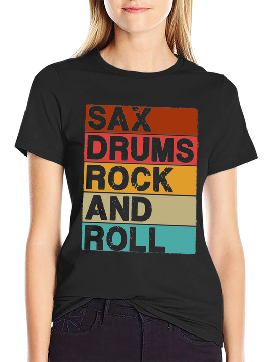 Sax Drums Rock and Roll Retro Music T-Shirt