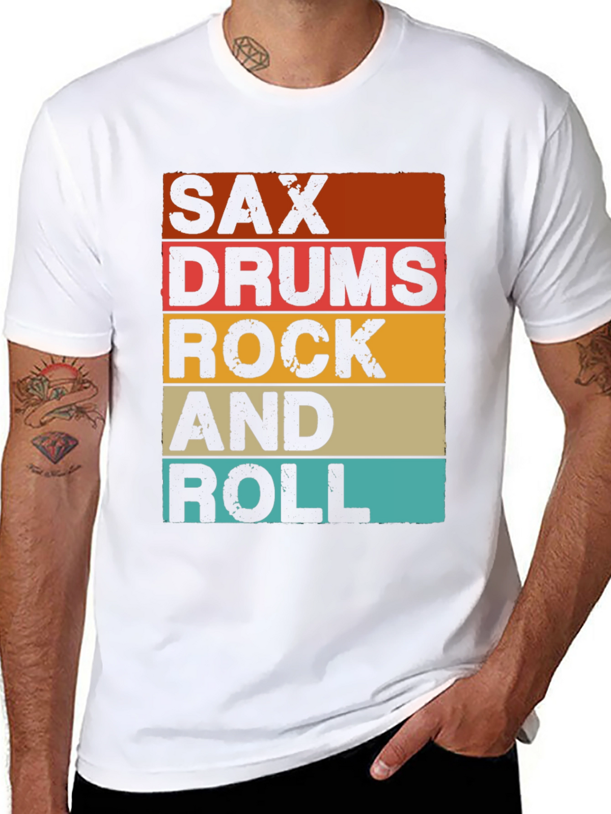 Sax Drums Rock and Roll Retro Music T-Shirt