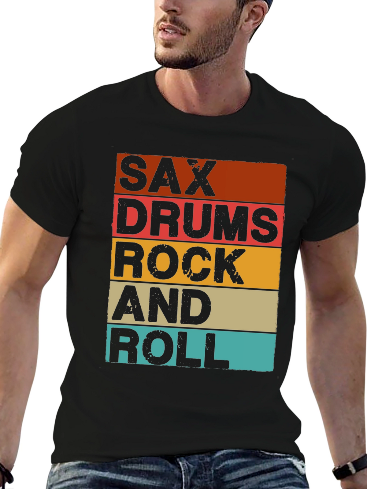 Sax Drums Rock and Roll Retro Music T-Shirt