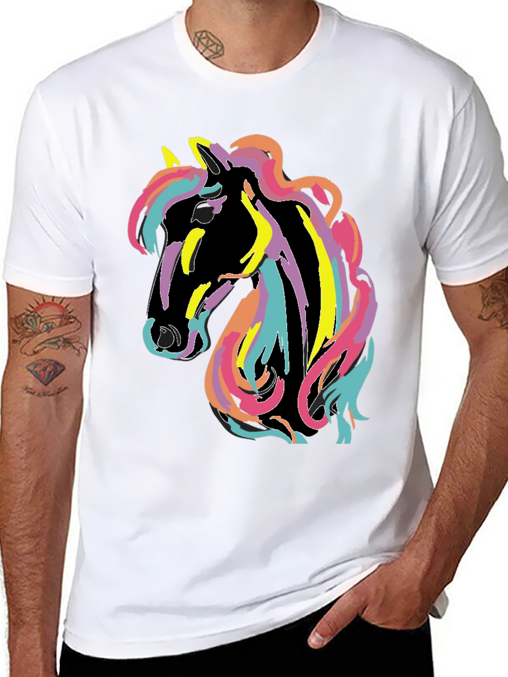 Rainbow Horse Graphic Tee - Mens Black T-Shirt