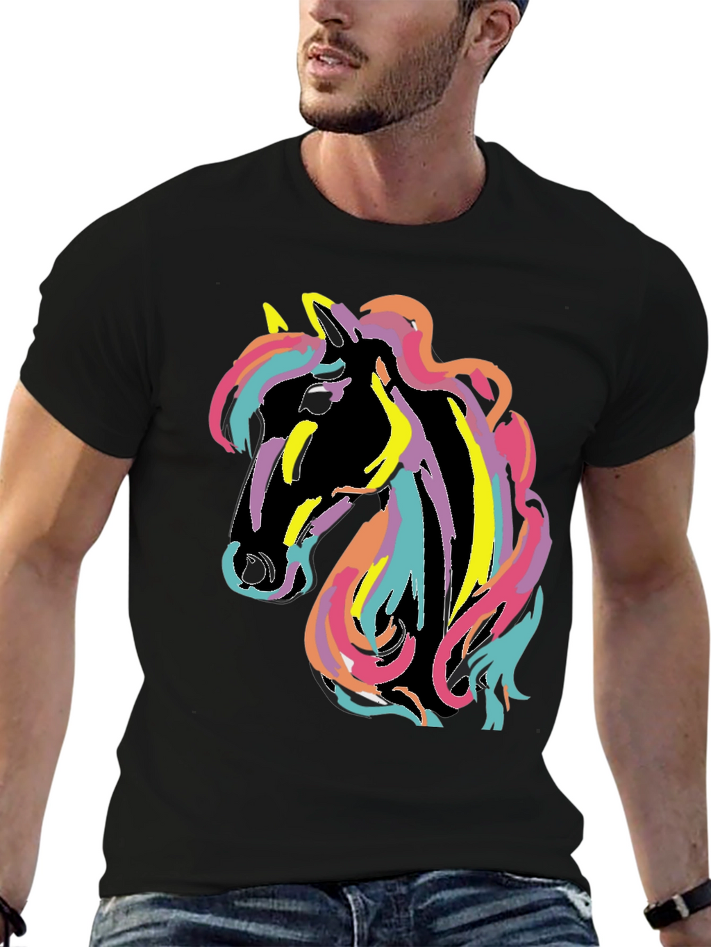 Rainbow Horse Graphic Tee - Mens Black T-Shirt