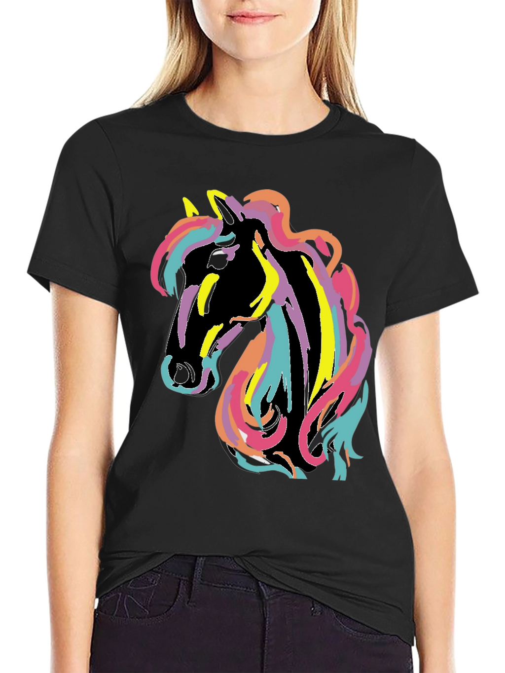 Rainbow Horse Graphic Tee - Mens Black T-Shirt