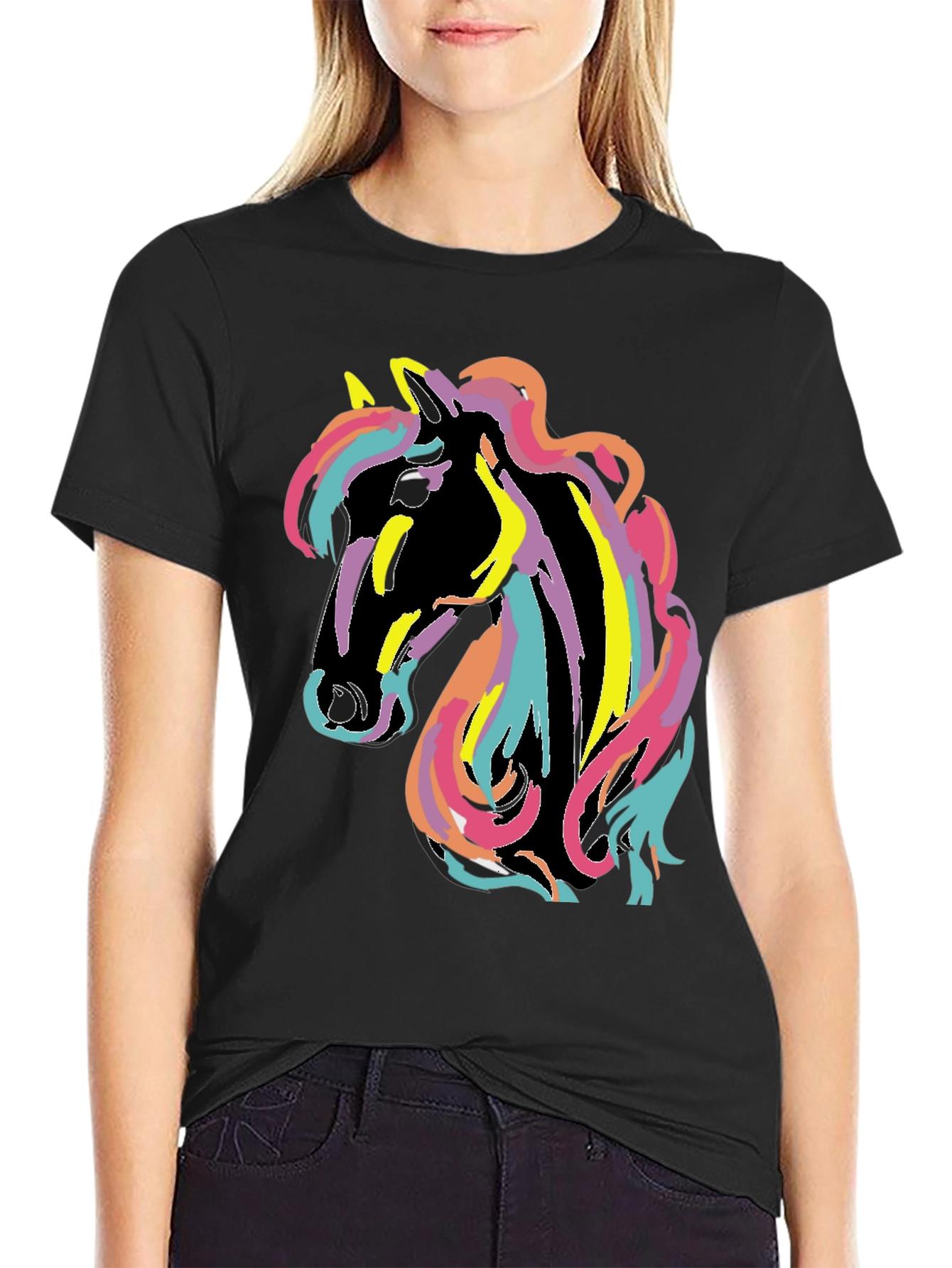 Rainbow Horse Graphic Tee - Mens Black T-Shirt