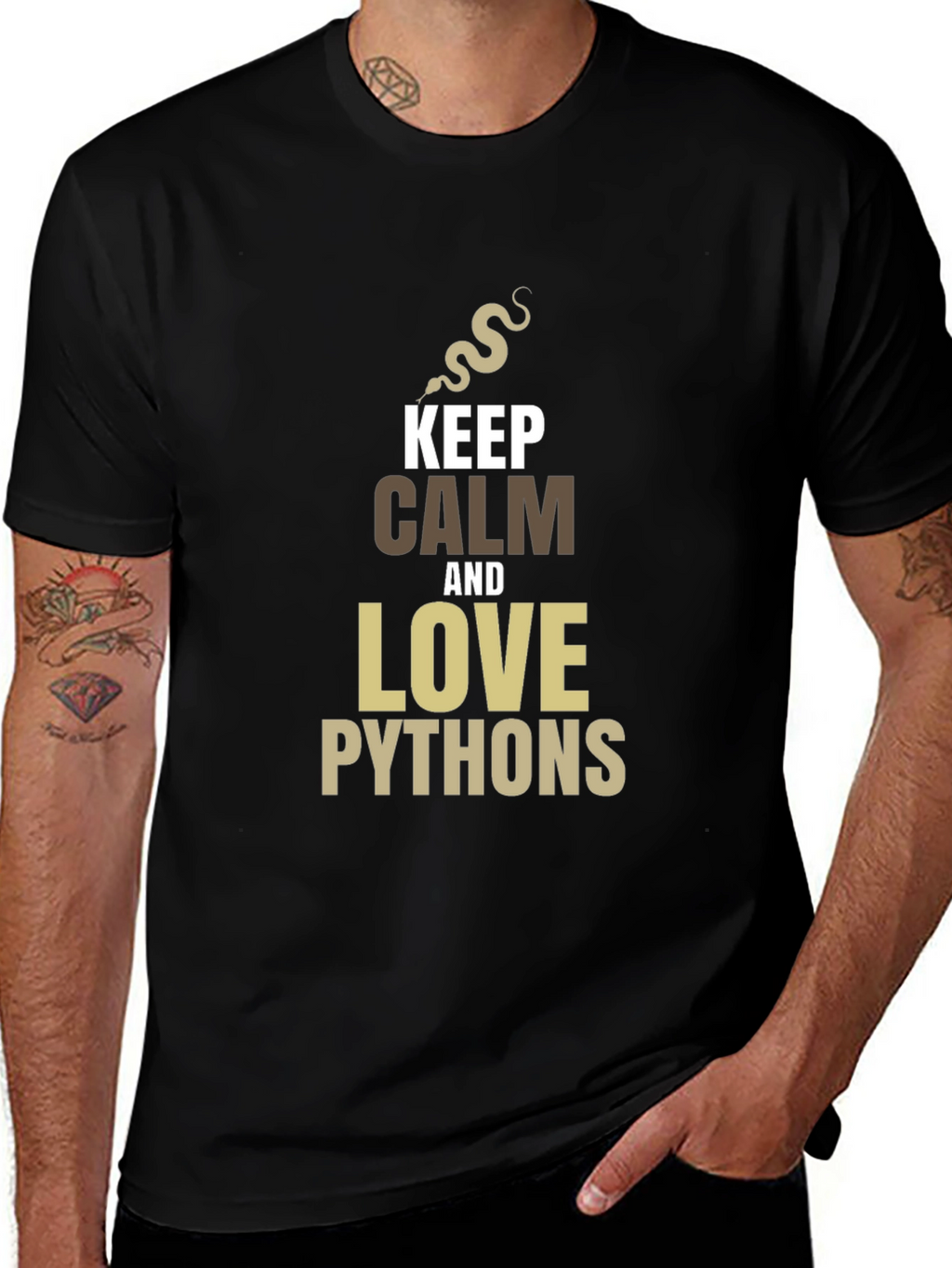 Keep Calm and Love Pythons Black T-Shirt