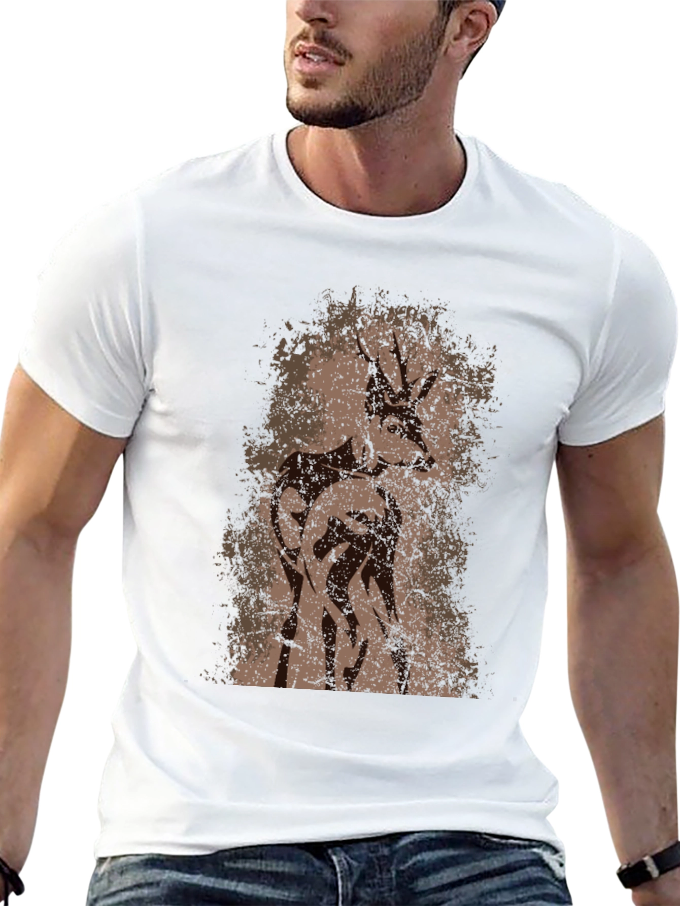 Deer Graphic T-Shirt - Mens Black Crew Neck Tee