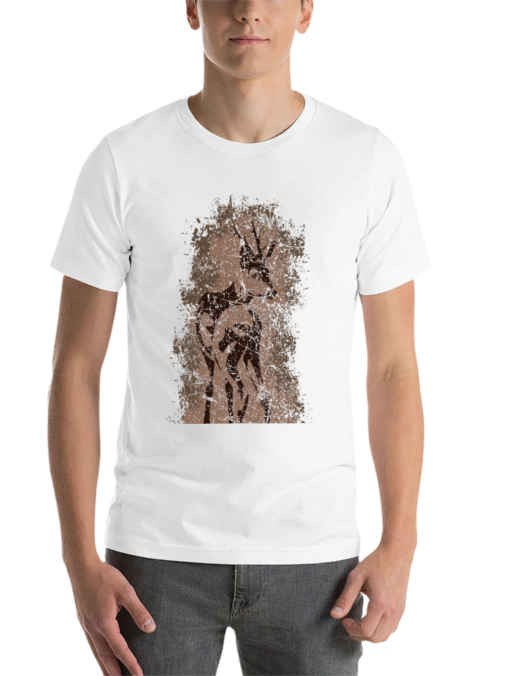 Deer Graphic T-Shirt - Mens Black Crew Neck Tee