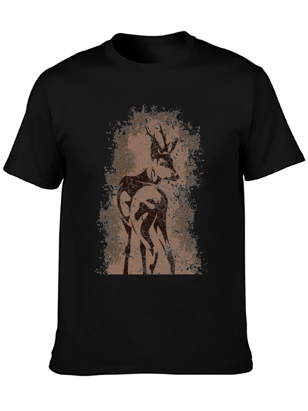 Deer Graphic T-Shirt - Mens Black Crew Neck Tee