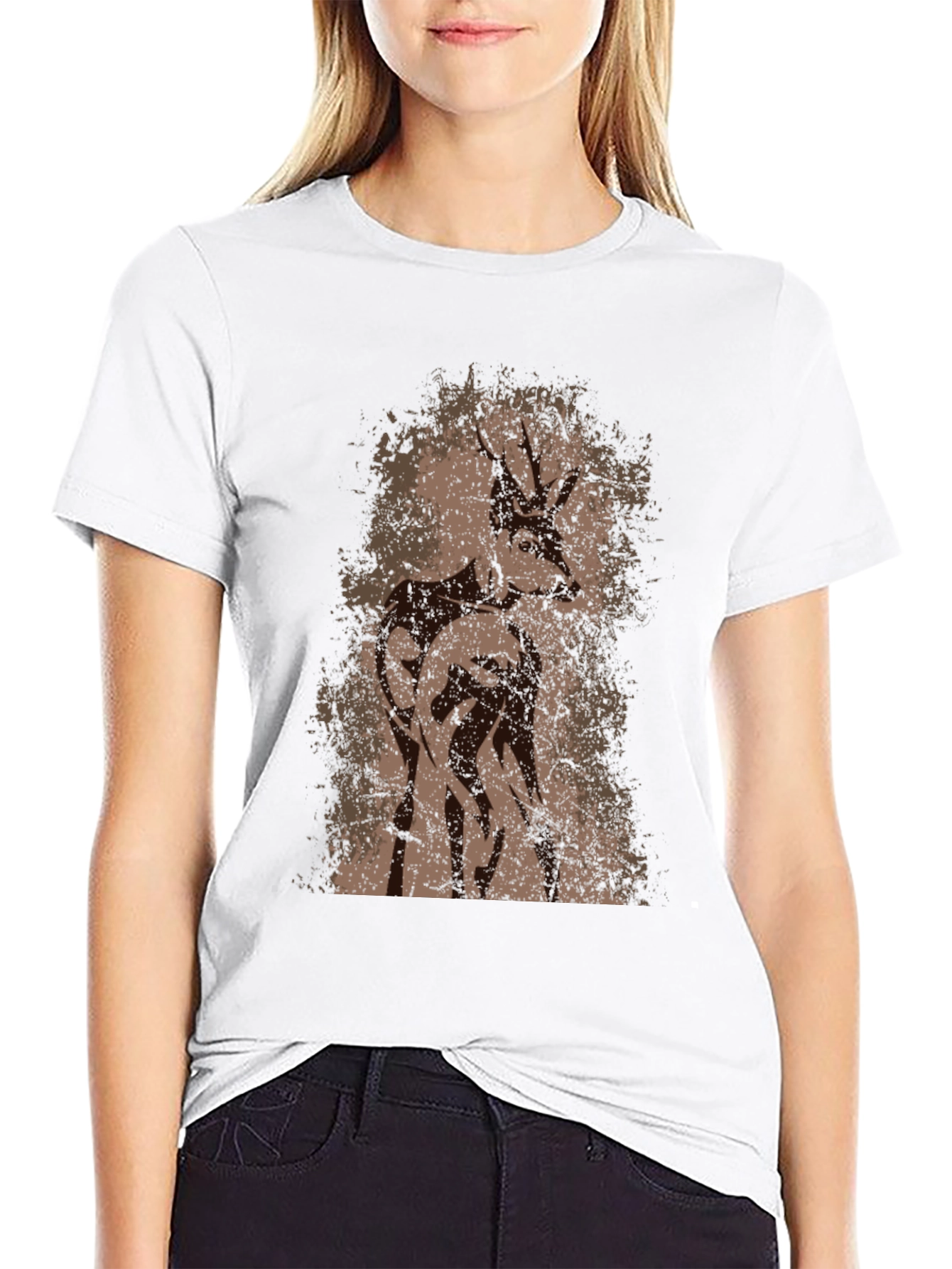 Deer Graphic T-Shirt - Mens Black Crew Neck Tee